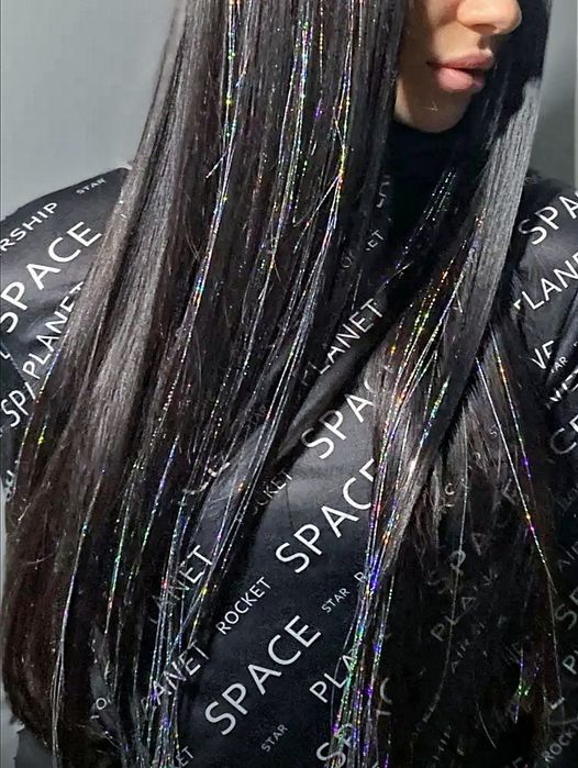 Блискучі прядки у волосся, блестящие нитки, канекалон, обруч,заколки