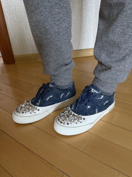Кожаные Джинсовые кеды Miu Miu, размер 37,5!