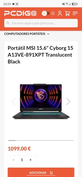 Portátil MSI 15.6" Cyborg 15 A13VE-891XPT Translucent Black