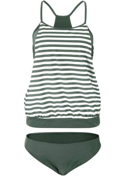 B.P.C tankini oliwkowo-białe w paski r.42