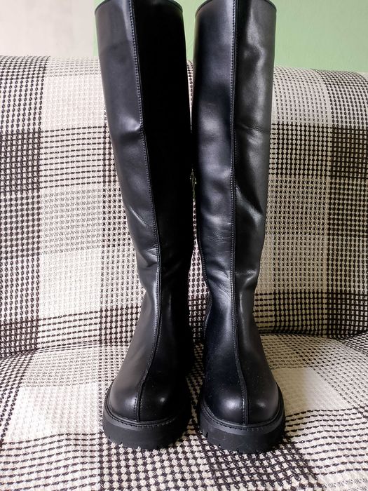 Сапоги кожаные высокие осень-зима, 24 см