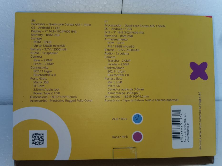 Tablet 7" Infantil com capa