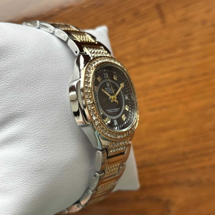 Топ! Жіночий годинник Rolex на браслеті комбінованого кольору з датою