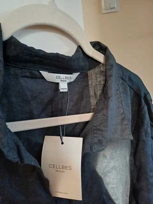Cellbes sukienka lniana 100% len 46/48 cm czarna pas 120 cm nowa