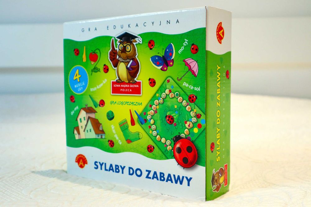 Sylaby do zabawy gra edukacyjna Sowa Mądra Głowa beż kostki