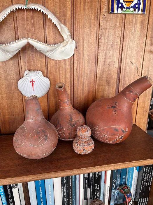 Lote de Cabaças Africanas Antigas Gravadas à Mão (Decoração)