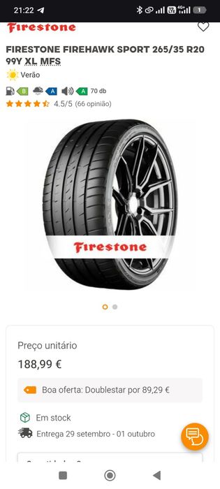 2 pneus Firestone novos nunca usados 265/35/R20