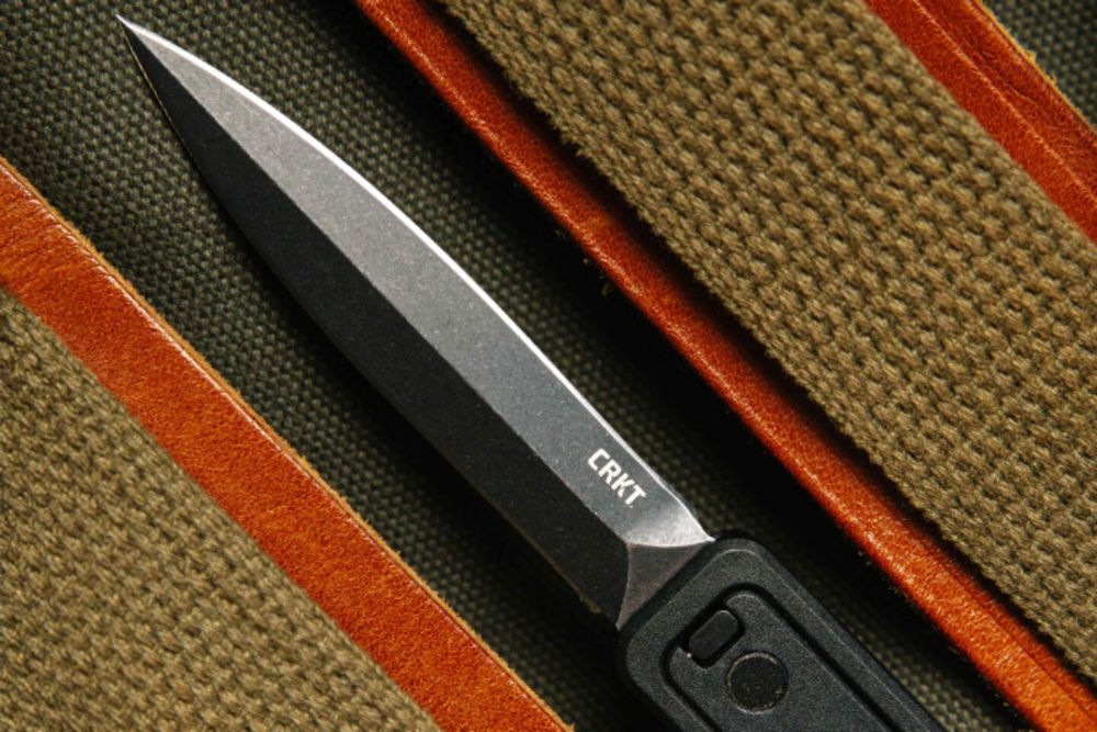 CRKT Gravitic Flip Manual OTF Knife Stonewash High Carbon D/E Black GRN (CR6013), фронтальний гравітаційний ніж,