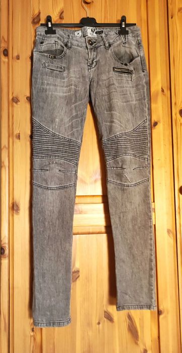 River Island szare jeansy rurki stylowe przeszycia • wolf grey vintage