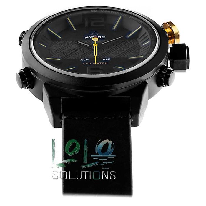 Duży zegarek męski na pasku dual time, czarno-żółty Weide