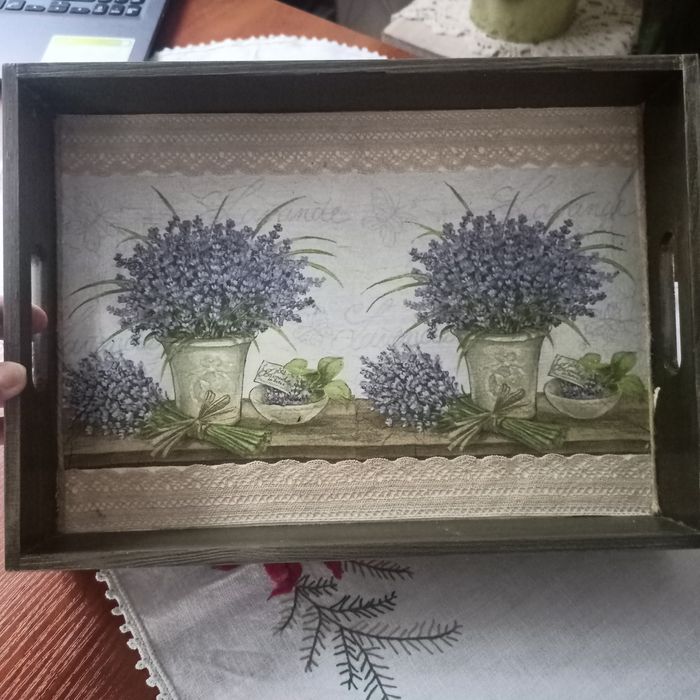 Nowa drewniana taca.Decupage.