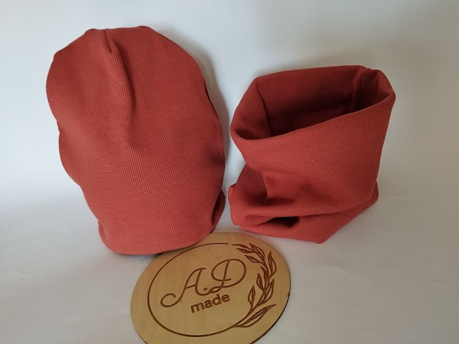 Komplet jesienny zestaw Czapka komin Damski męski prążek ceglasty