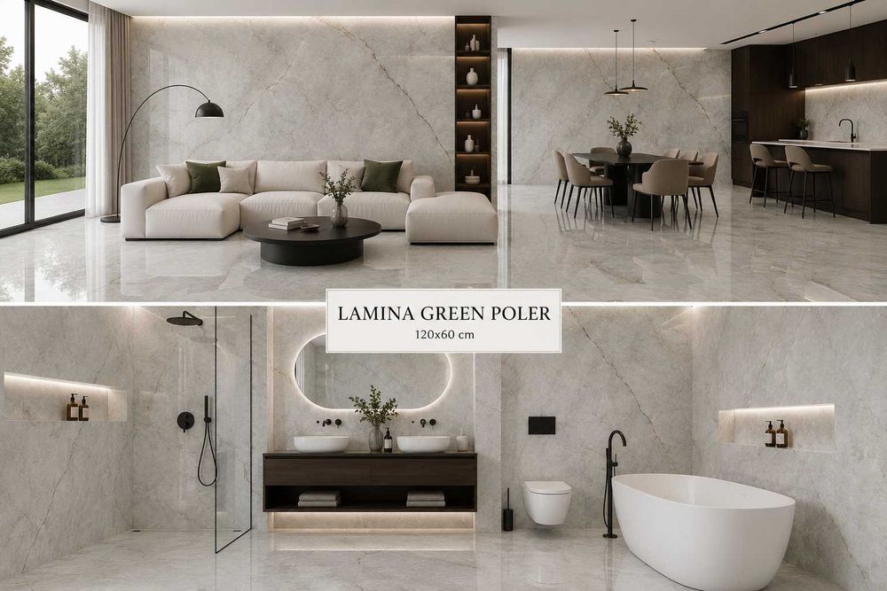 Płytki ceramiczne podłogowe Lamina Green Poler gres rektyfikowane 60x120 Gat.I