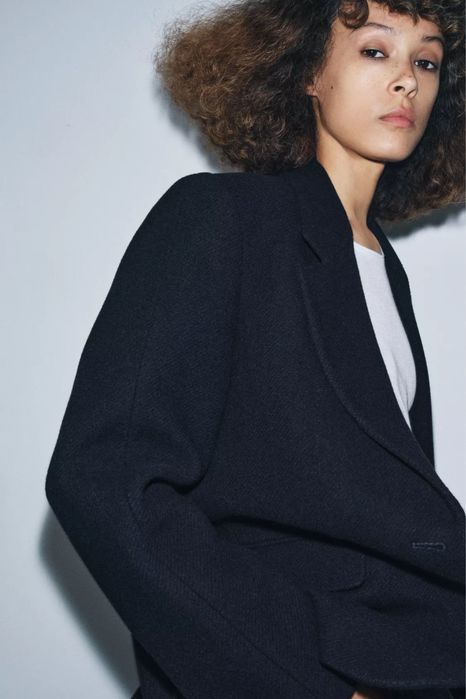 Темно-синій вовняний піджак жакет zara / темно-синий пиджак жакет из шерсти шерстяной xs s zara