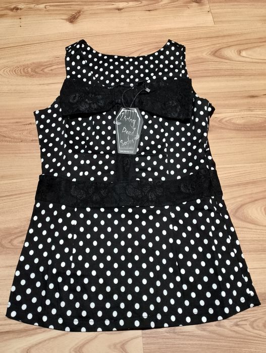 Nowa Czarno-Biała Damska Bluzka W Groszki W Stylu Pin-Up Retro