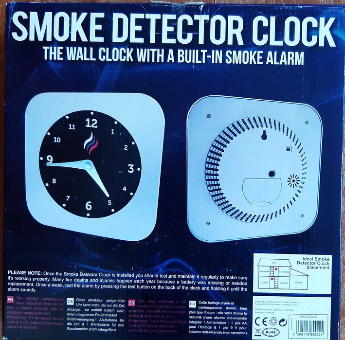 Relógio de parede com detetor de fumos