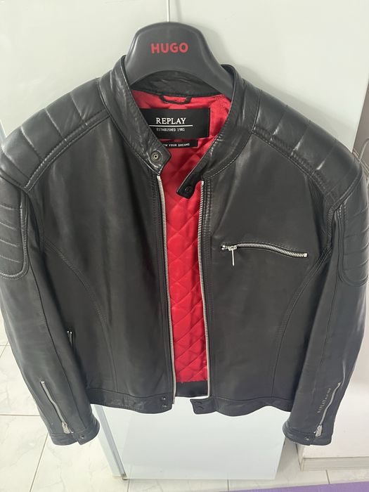 Чоловіча чорна шкіряна куртка Replay