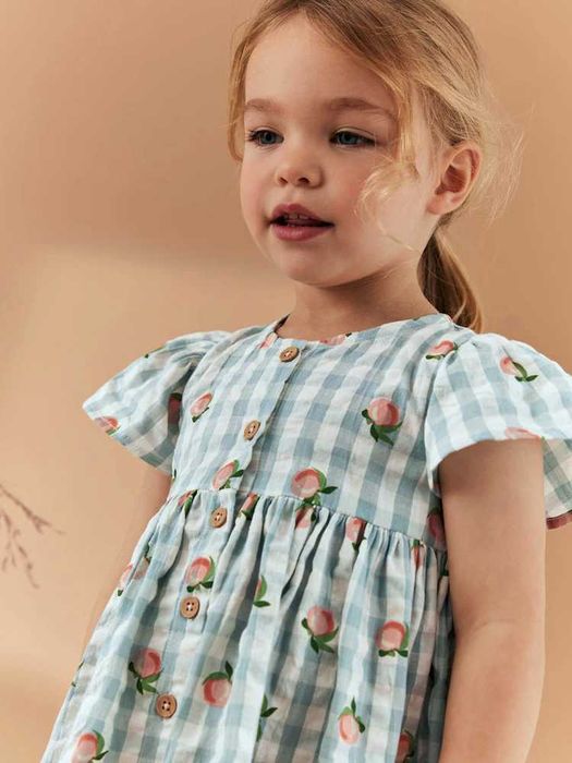 Сукня Next у клітинку з персиками, 12-18 міс, 86 см