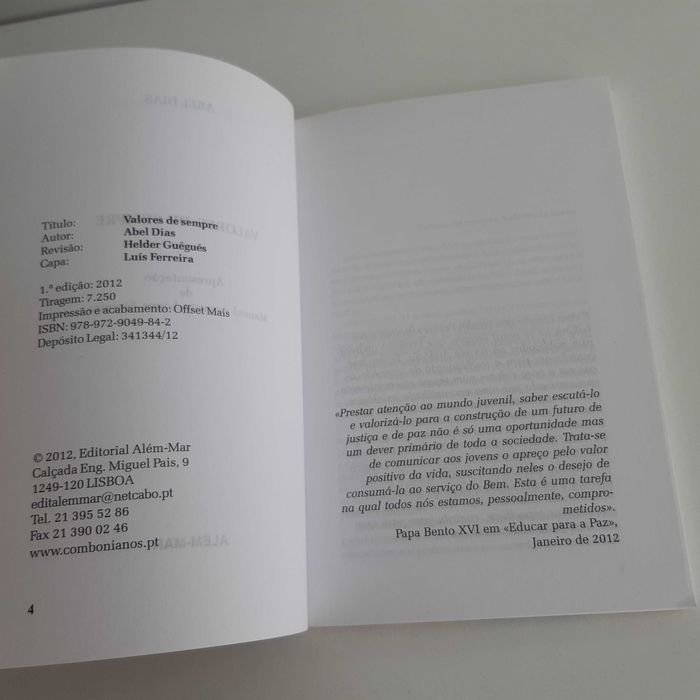 Livro Valores de Sempre de Abel Dias