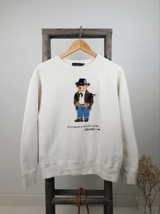 Bluza kremowa Ralph Lauren miś kapelusz jeans r. XS oversize