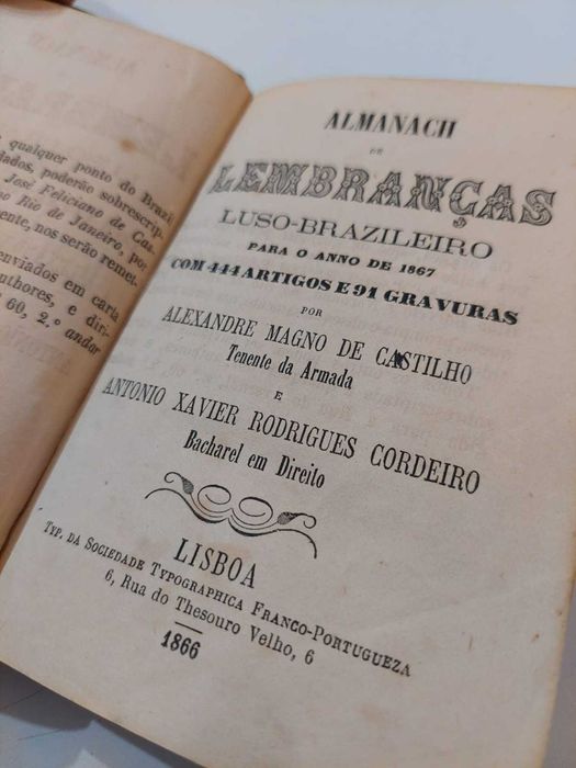 Livro Antigo 1867 – Almanach de Lembranças Luso-Brazileiro (Original)