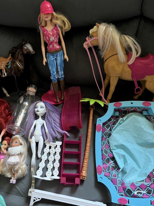 Lalki barbie monster high basen konie rower