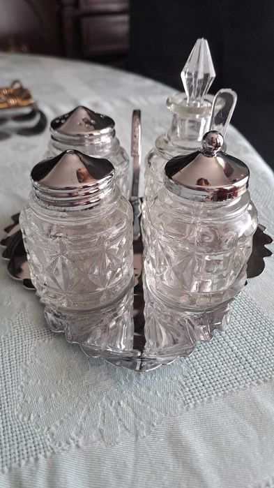 Travessas Prata, Conjunto de Temperos Vintage, Conjunto Cristal Bebida