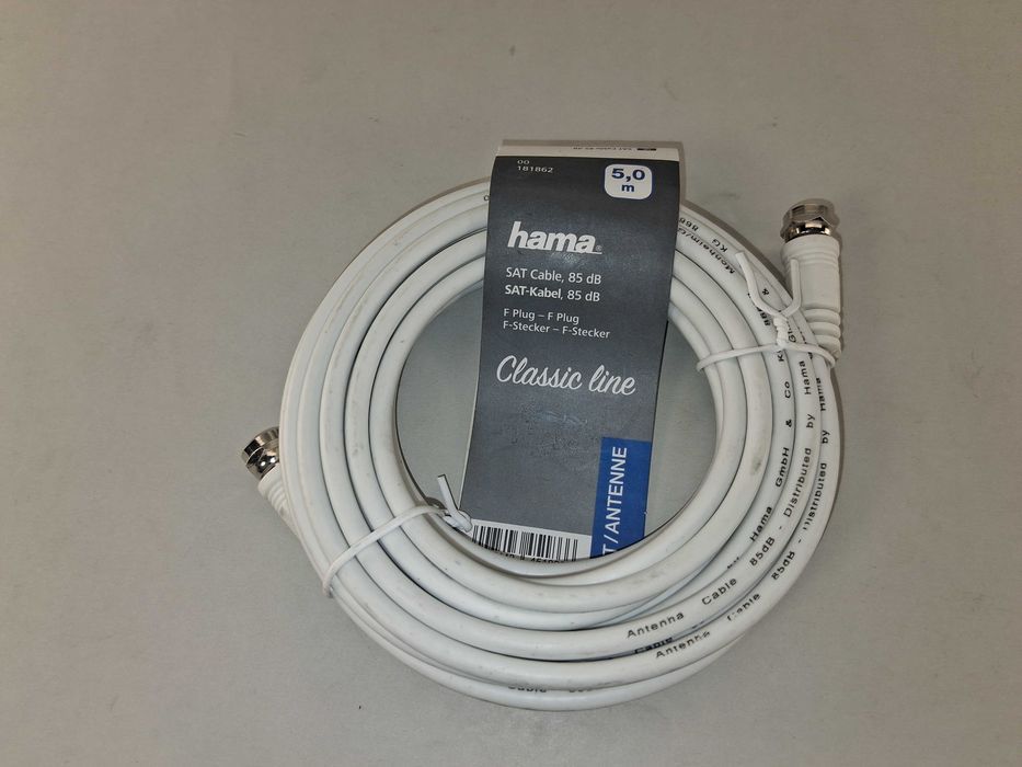 N024 Kabel Antenowy Satelitarny Hama Classic Line 5m 85dB F-Plug Nowy