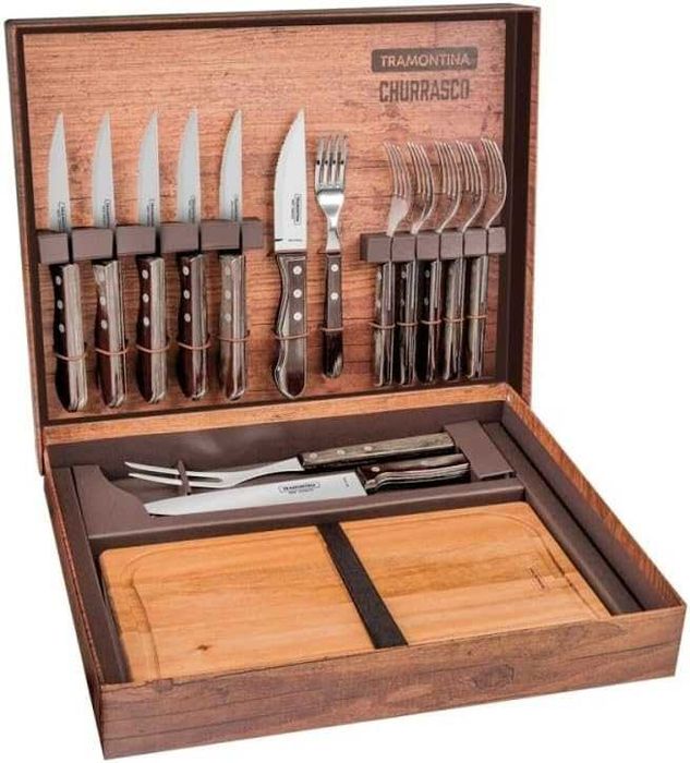 BRASIL - TRAMONTINA - Maleta 15 Peças Polywood Castanho – Kit Churrasco BBQ com 15 Pcs. (frete grátis para Portugal Continental)
