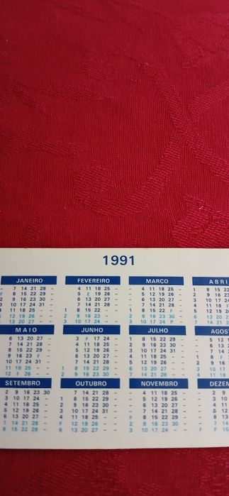 Calendário de bolso Banco Nacional Ultramarino