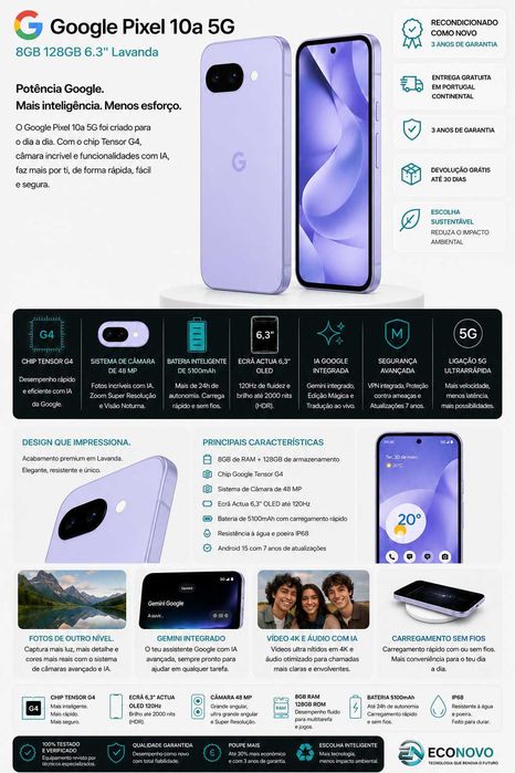 EN Google Pixel 10a 5G 8GB 128GB 6.3" Lavanda