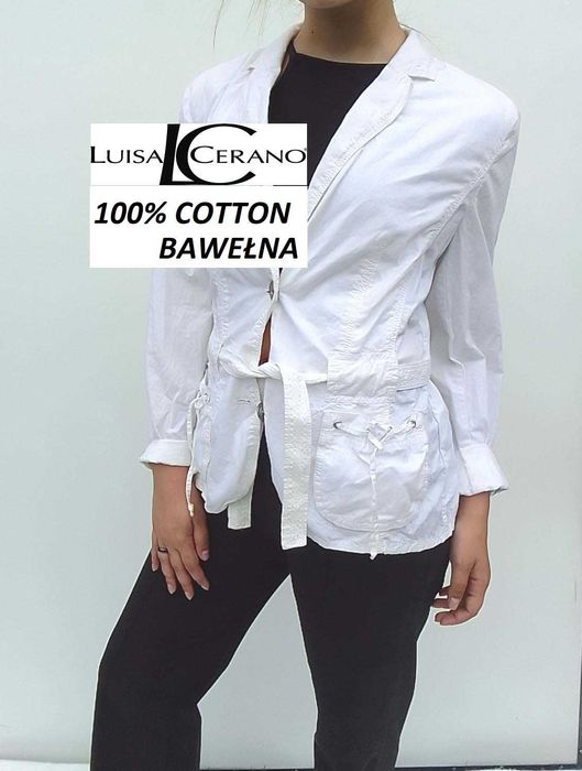 Luisa Cerano ekskluzywny letni bawełniany biały żakiet 100% cotton M L