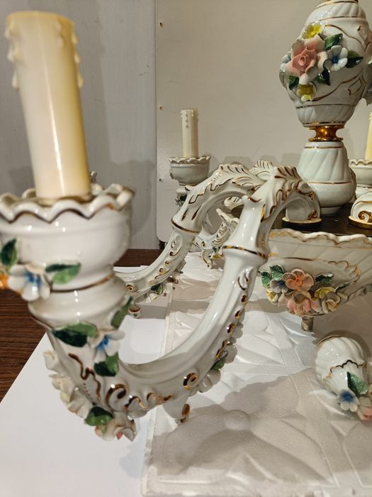 Luksusowy Żyrandol Capodimonte 6cio ramienny - Wloska porcelana 67cm