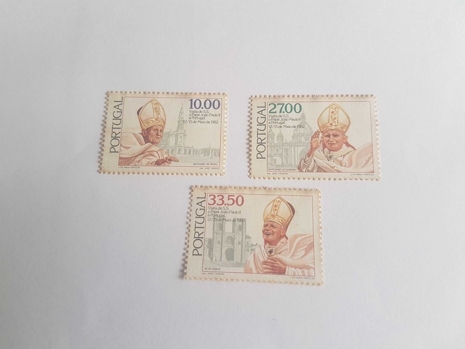 3 Selos Não Utilizados de Visita Papal 1982