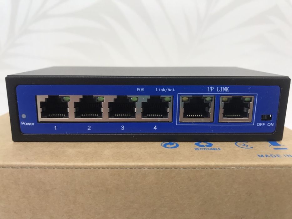 СВИЧ POE свитч на 4 камеры 6 портов для IP видеонаблюдения коммутатор
