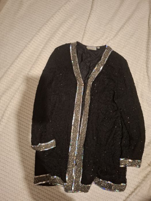 Jedwabny kardigan/kimono błyszczący cekiny kryształki Peter Hahn