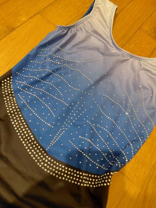 Maillot/body de Ginástica / Patinagem Artística/ Dança Degradé Azul e Preto 12-13 anos