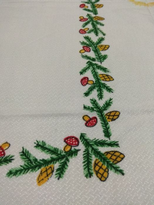 PRL Bawełniany obrus świąteczny