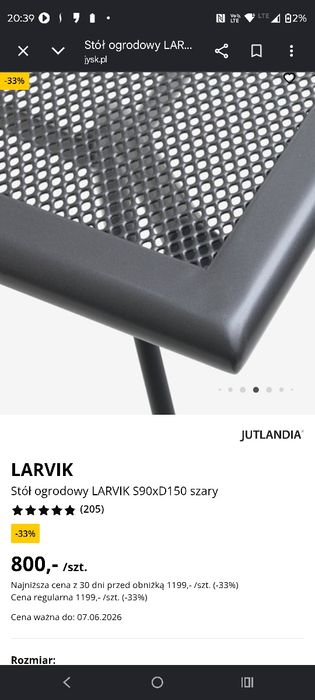 Stół ogrodowy Larvik szary