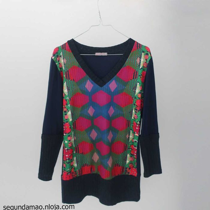 Camisola manga comprida azul e colorida com decote + oferta dos portes