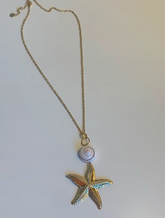 Colar em aço com pendente estrela do mar e meio búzio