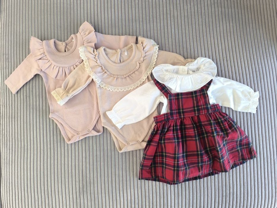 Urocze body z żabotem SMYK i sukienka H&M roz. 56