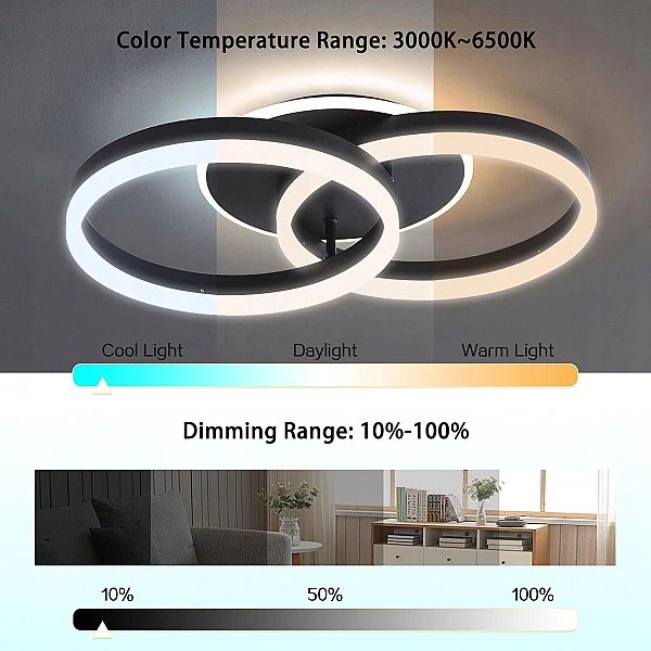 Nowoczesna Lampa Sufitowa Led Plafon 36W Pilot 50Cm Ring Czarna Do Sal