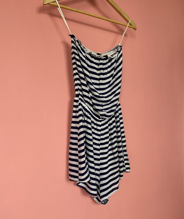 H&M kombinezon paski granat biały wiskoza 34 XS