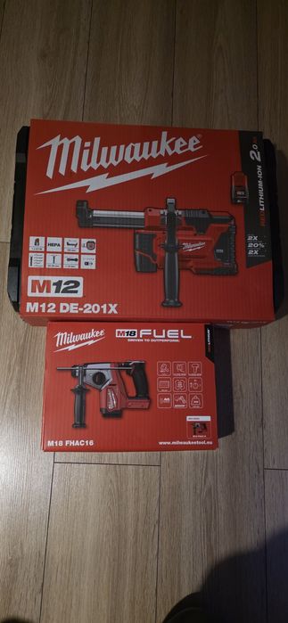 Młotowiertarka Milwaukee SDS plus M18 FHAC16 + Odsysacz  M12 DE-201X