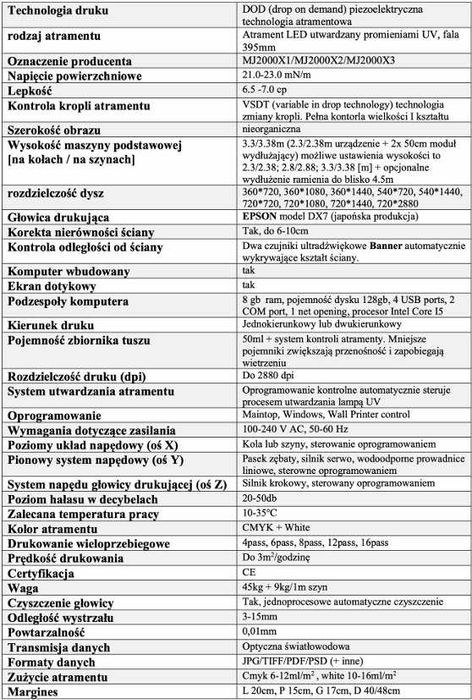 Drukarka ścienna "WallArtist plus+" mod. mj2000x3 - cesja leasingu