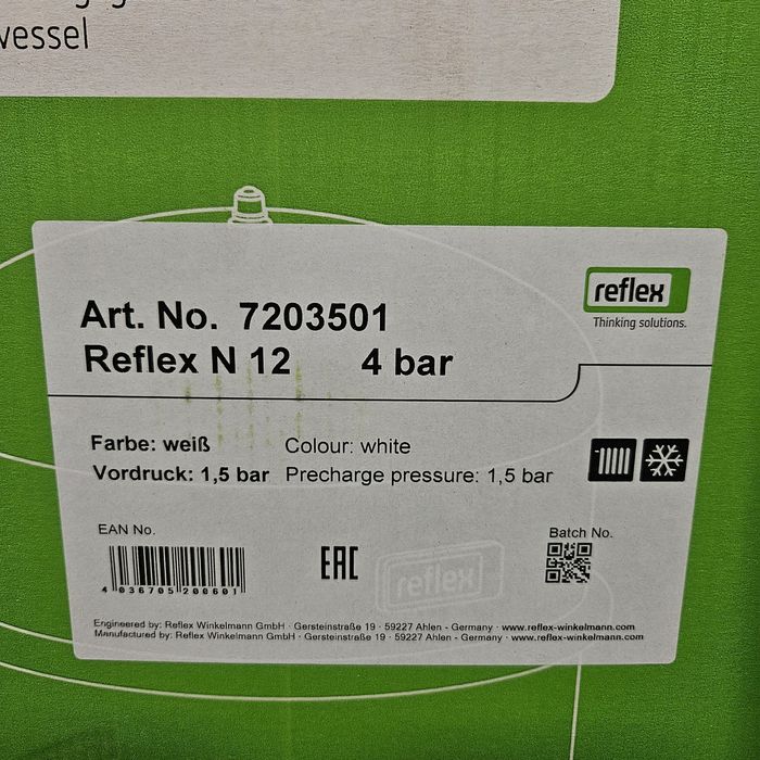 Naczynie przeponowe Reflex 12 N białe do C.O.