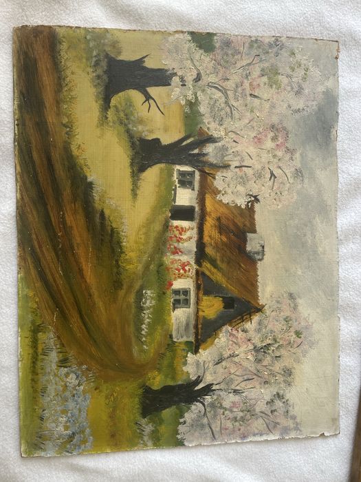 Obraz wiejski – domek wśród drzew