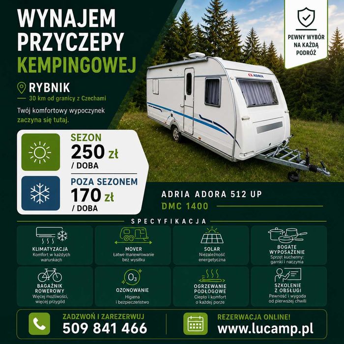 Przyczepa kempingowa Adria Adora 512 UP, klimatyzacja, mover, solar