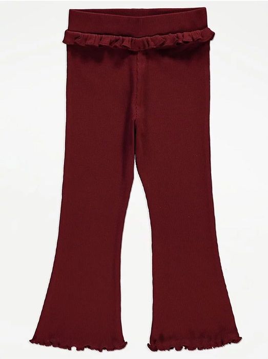 86 92 George bordo spodnie flare prążkowane legginsy z falbanką dzwony